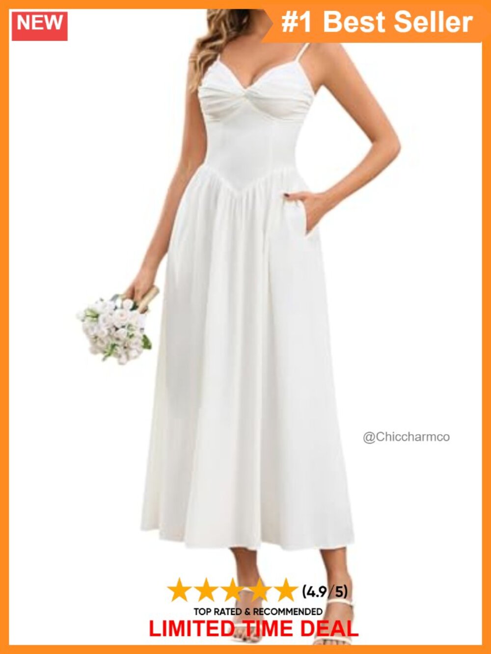 Women's Floral Midi Flowy A-Line Sundress with Pockets Spaghetti Strap